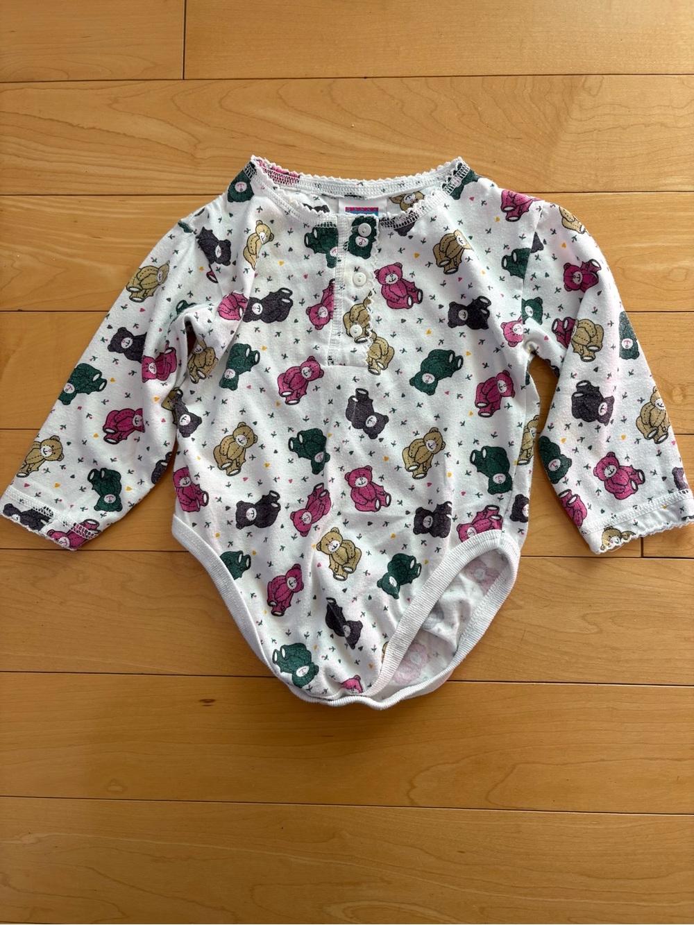 Vintage Basic Image Long Sleeve White Onesie with Bears